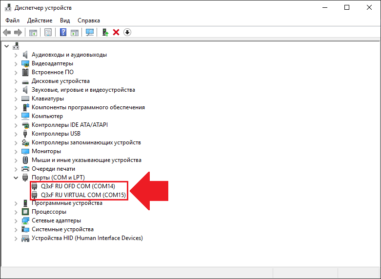 Рисунок 2. Отображение двух виртуальных СОМ портов в Диспетчере Устройств.